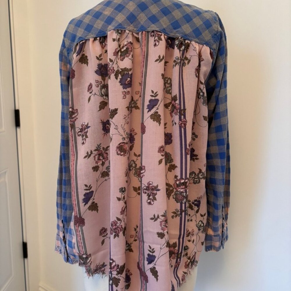 Upcycled reimagined Boho Bleached Mixed Media flannel shirt